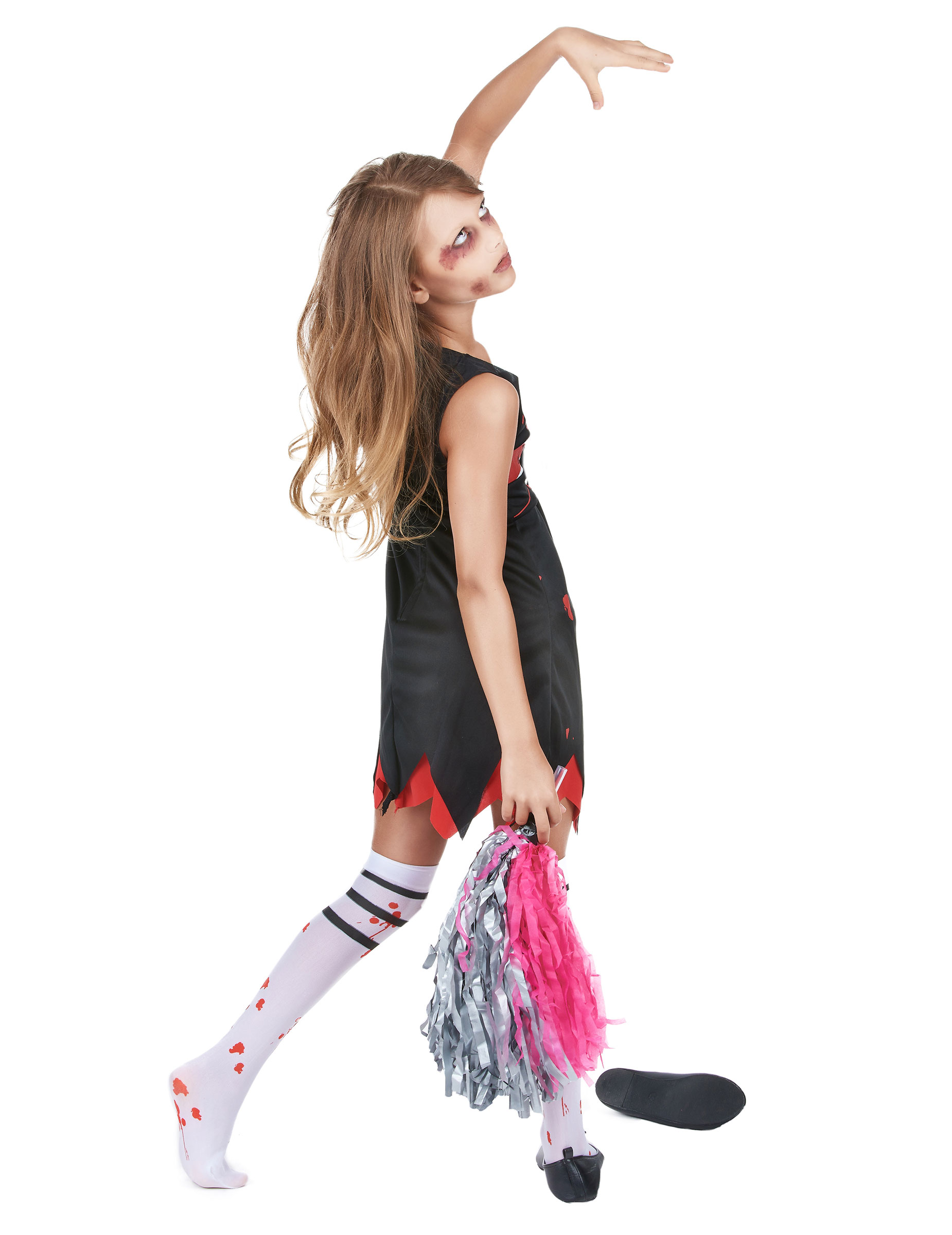 Costume Pompom Girl Zombie Pour Fille Halloween - Haut, Jupe, Chaussettes Et Accessoires - Taille 5-12 Ans