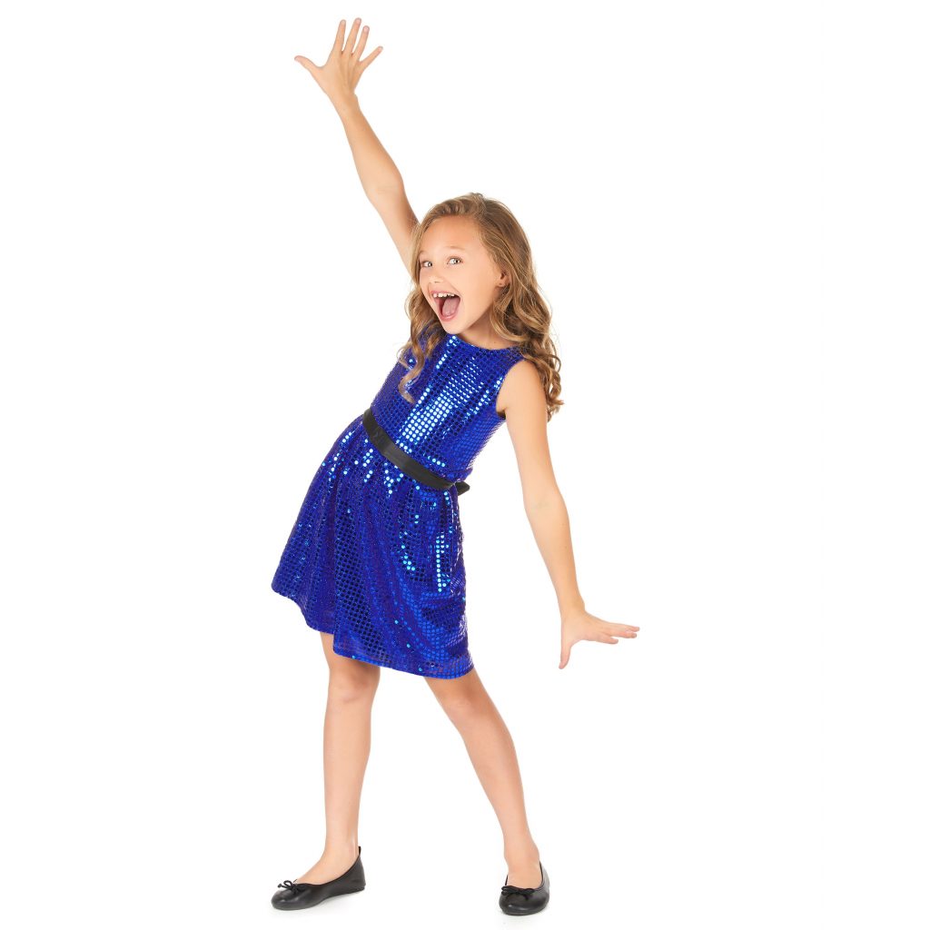 D Guisement Robe Disco Bleue Paillette Avec Gros Noeud Fille Moncostume Ch